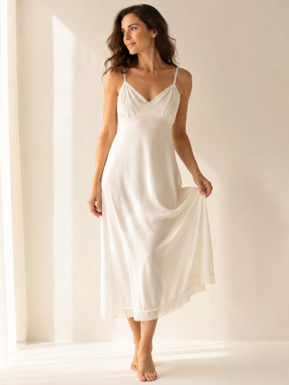 Vintage Sears White Full Slip Lace Trim Nylon Maxi Bridal Cottagecore Size 36